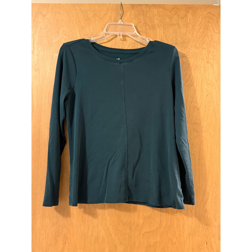 J Jill Pima Cotton Long Sleeve Crew Neck Tee Womens M Petite Dark Teal Green